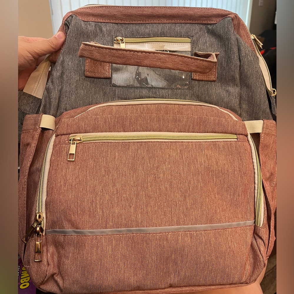 Stylish Two-Tone Backpack with Gold Accents NWOT